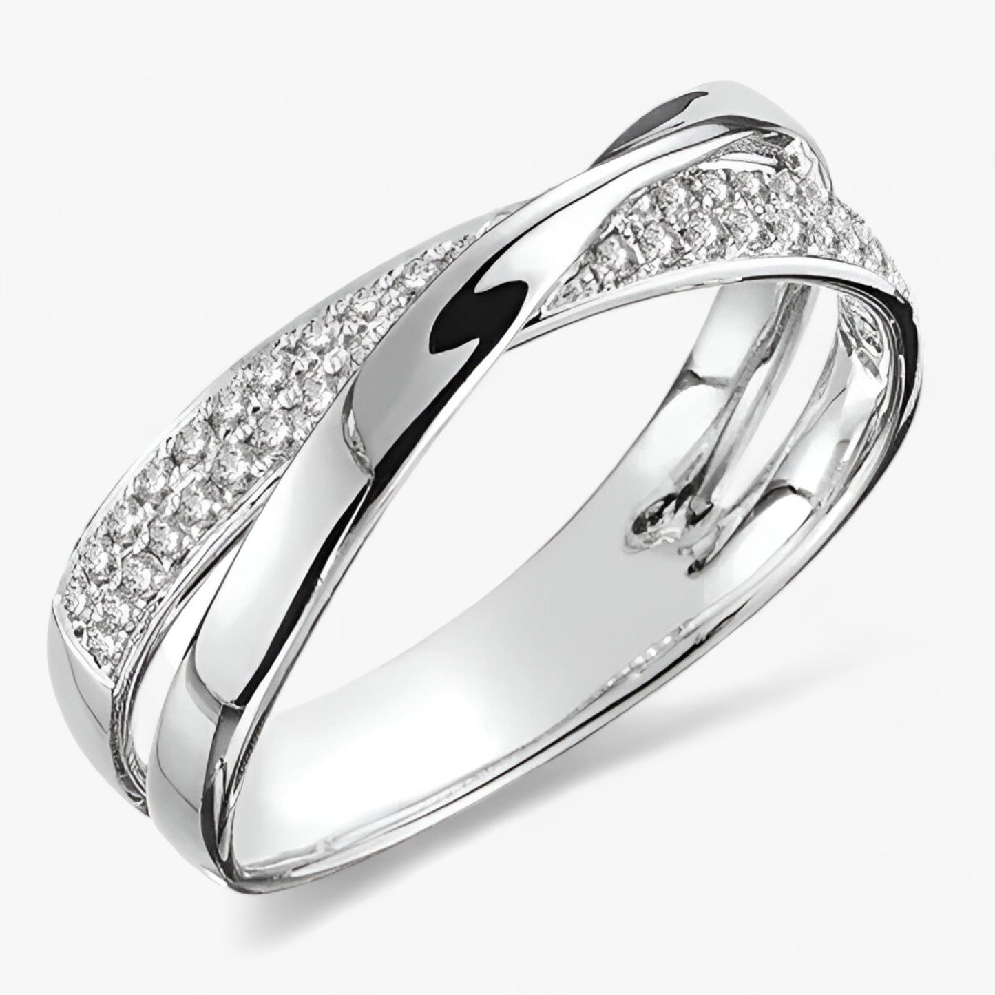 Variant image for Kvinnors Ring Tvåfärgad X-formad Rostfritt Stål med Kubiska Zirkoniumstenar-1