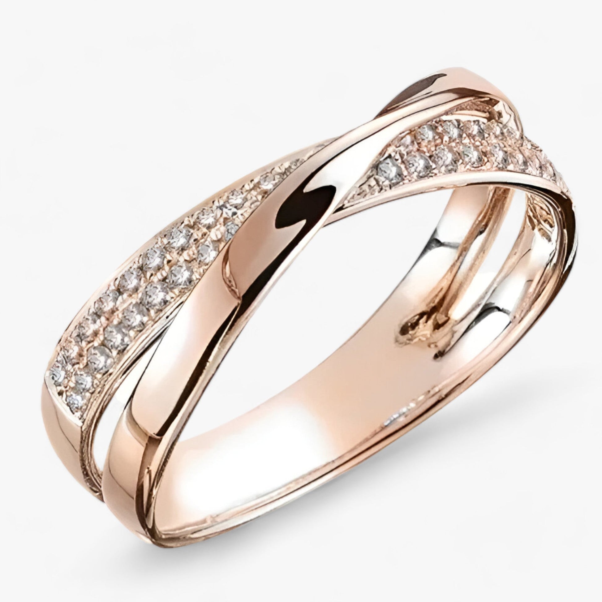 Variant image for Kvinnors Ring Tvåfärgad X-formad Rostfritt Stål med Kubiska Zirkoniumstenar-15