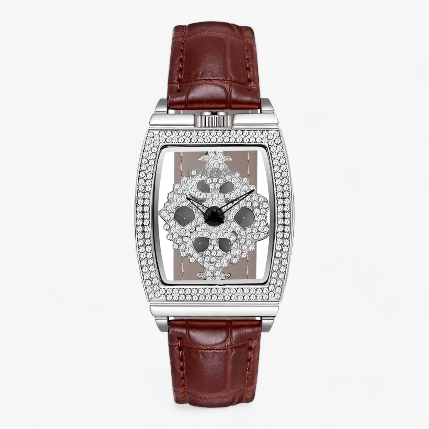 Damklocka Tonneau Skelett Läderarmband Elegant Design-6