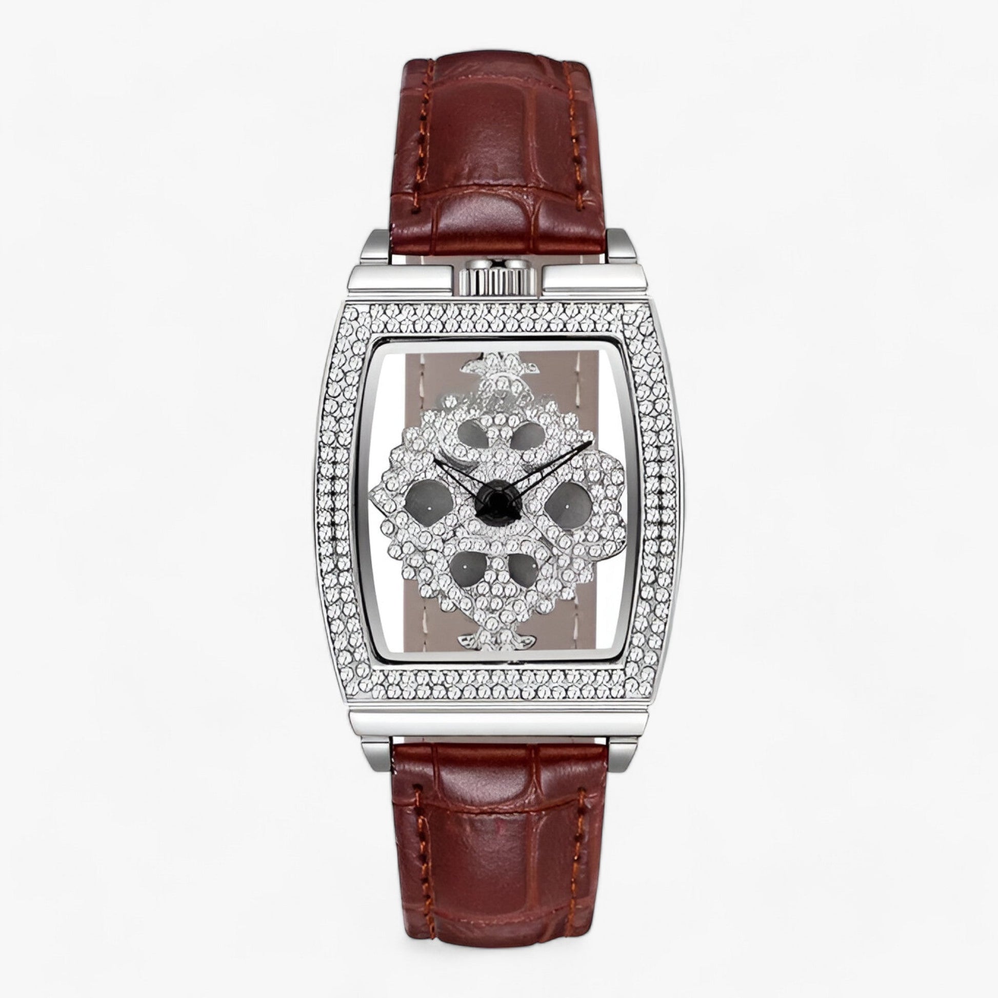 Damklocka Tonneau Skelett Läderarmband Elegant Design-6