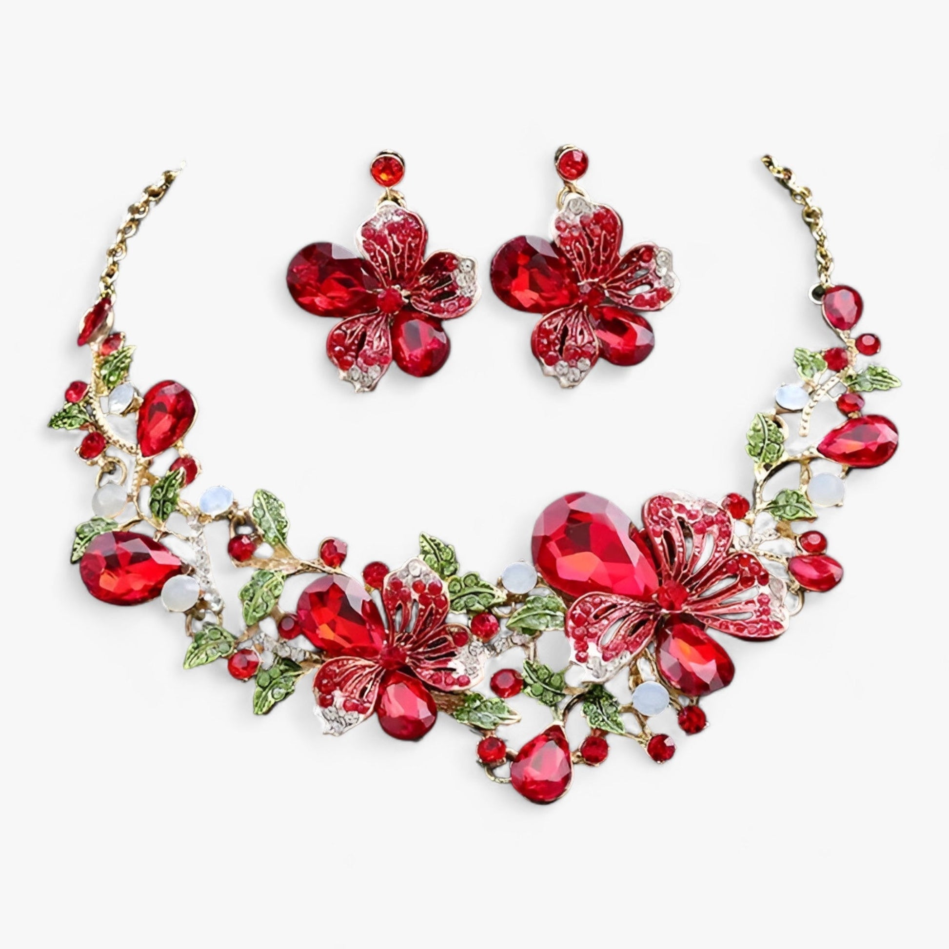 Brud Smycken Set Emalj Blomma Kedja och Örhängen Metall 2
