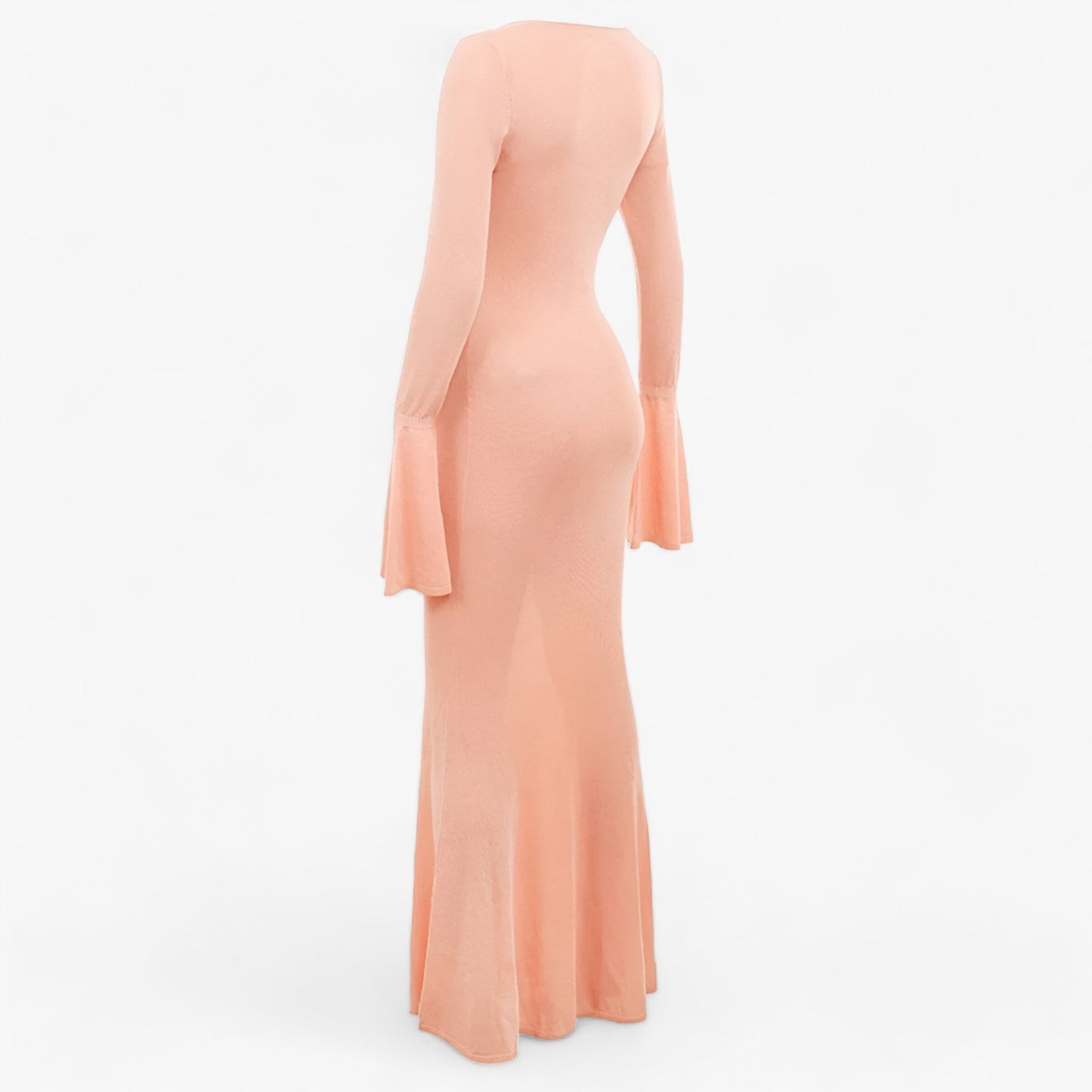 Maxiklänning Dam Bodycon med U-Ringning och Långa Ärmar - Orange Polyester för Festliga Tillfällen 4