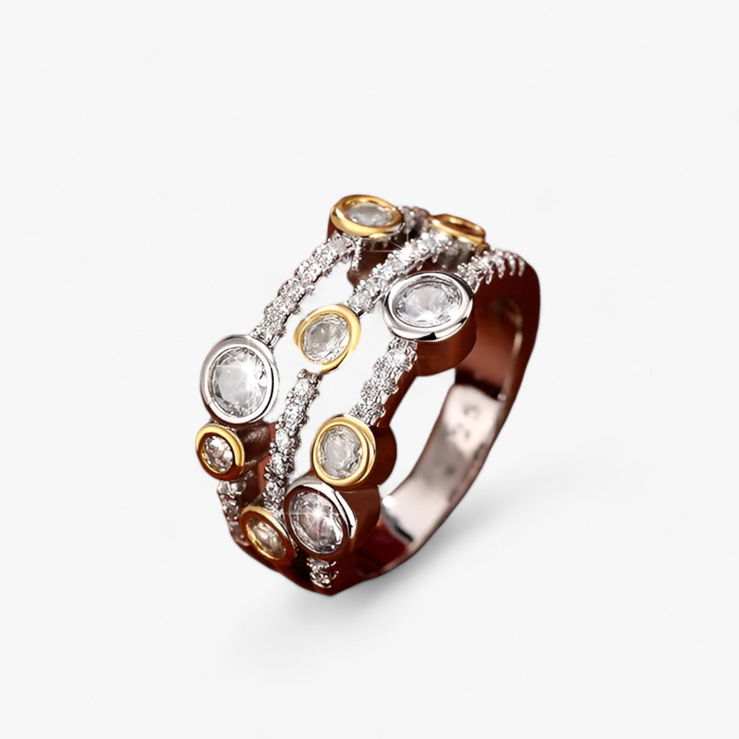 Kvinnors Ring Vintage Tvåfärgad Design Kubisk Zirkonium-4