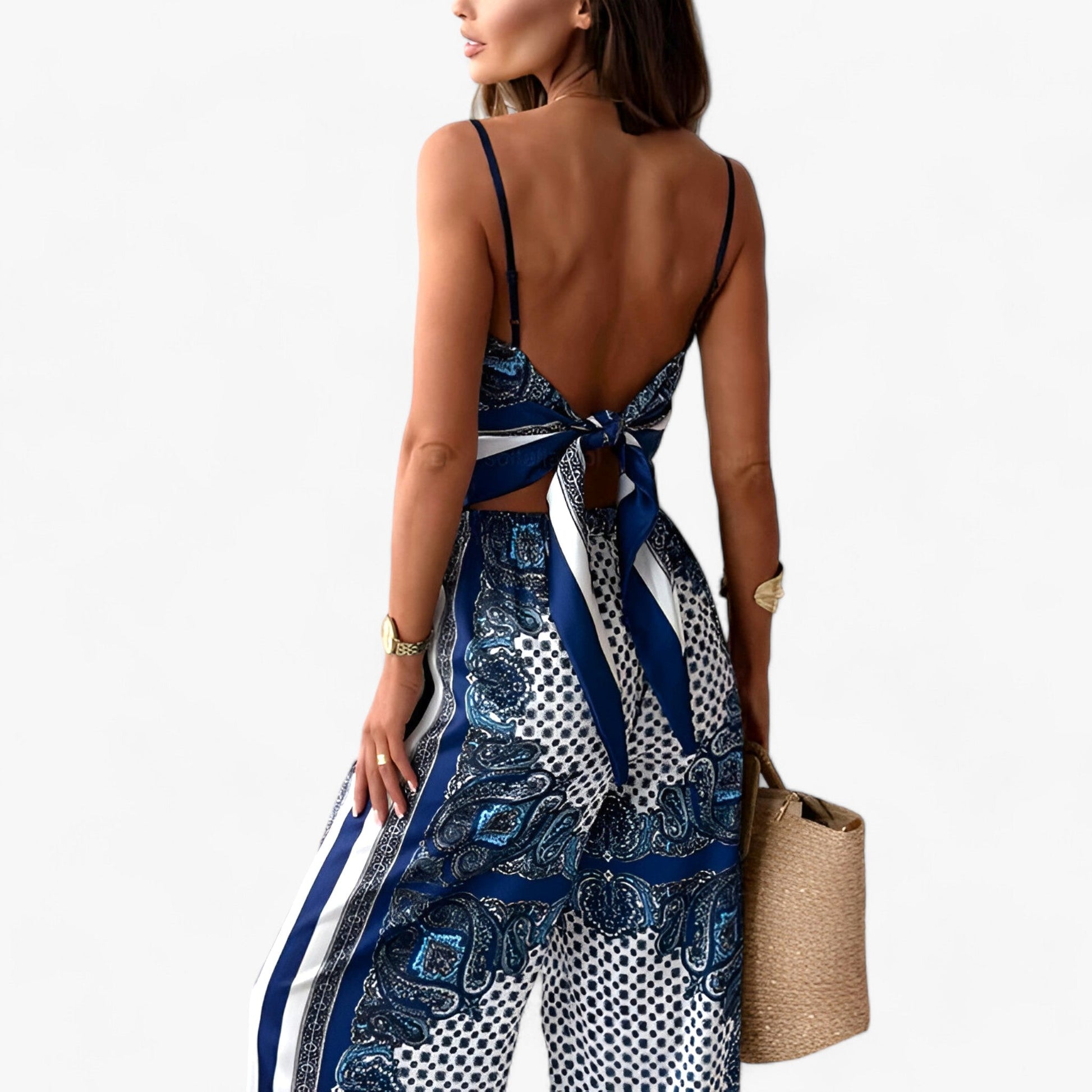 Damset Bakre Top och Byxor Chic Stil Polyester 2