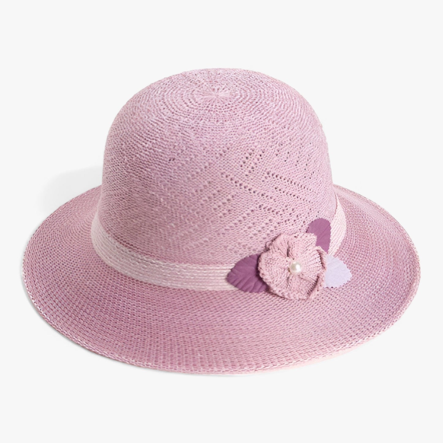 Dam Solhatt Bred Rand med Pärlblommor i Naturlig Fiber-1