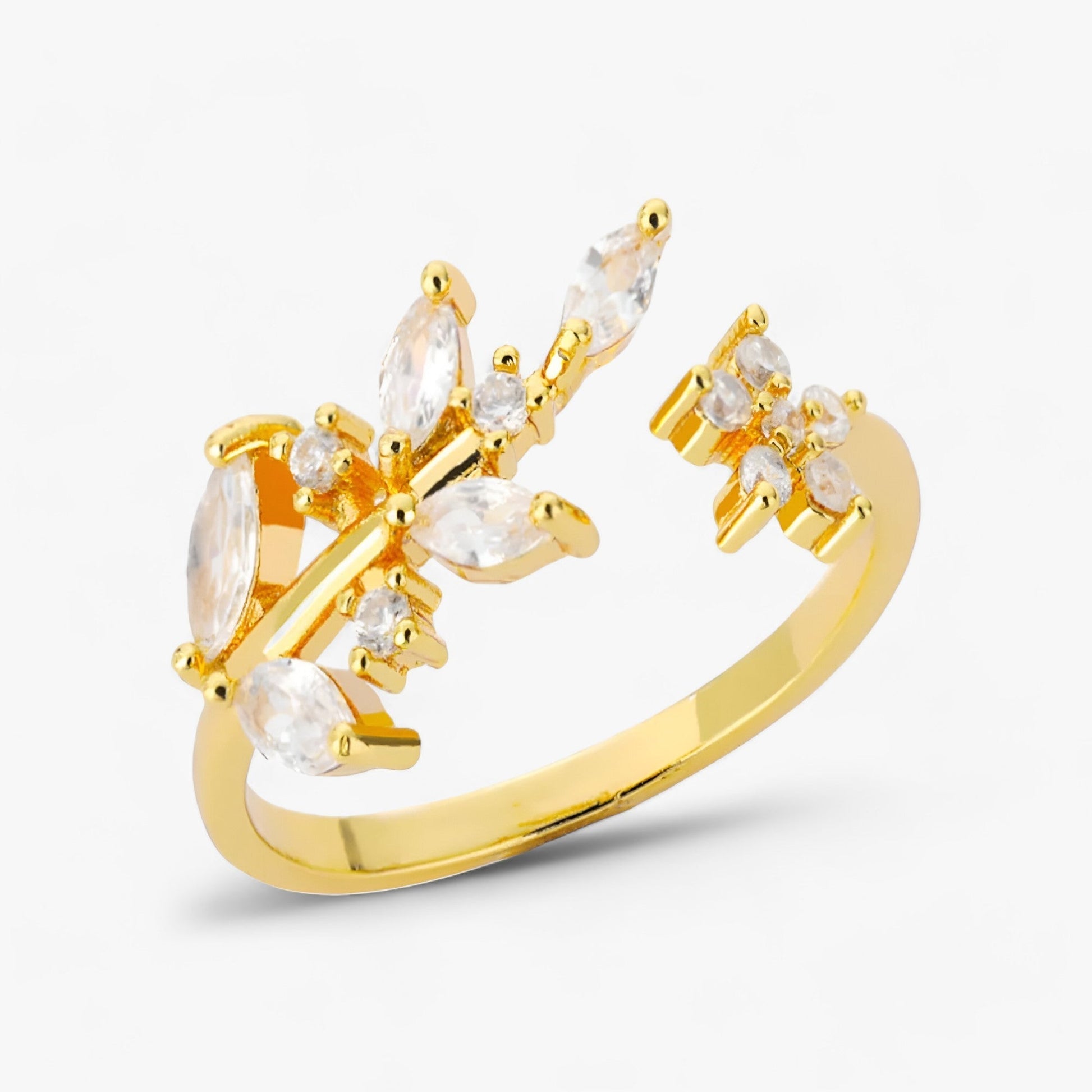 Kvinnors Ring Guldtonad Öppen Design Naturinspirerat Motiv med Zirkonium 5
