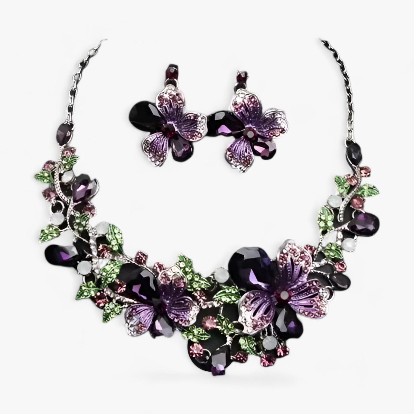 Brud Smycken Set Emalj Blomma Kedja och Örhängen Metall 10