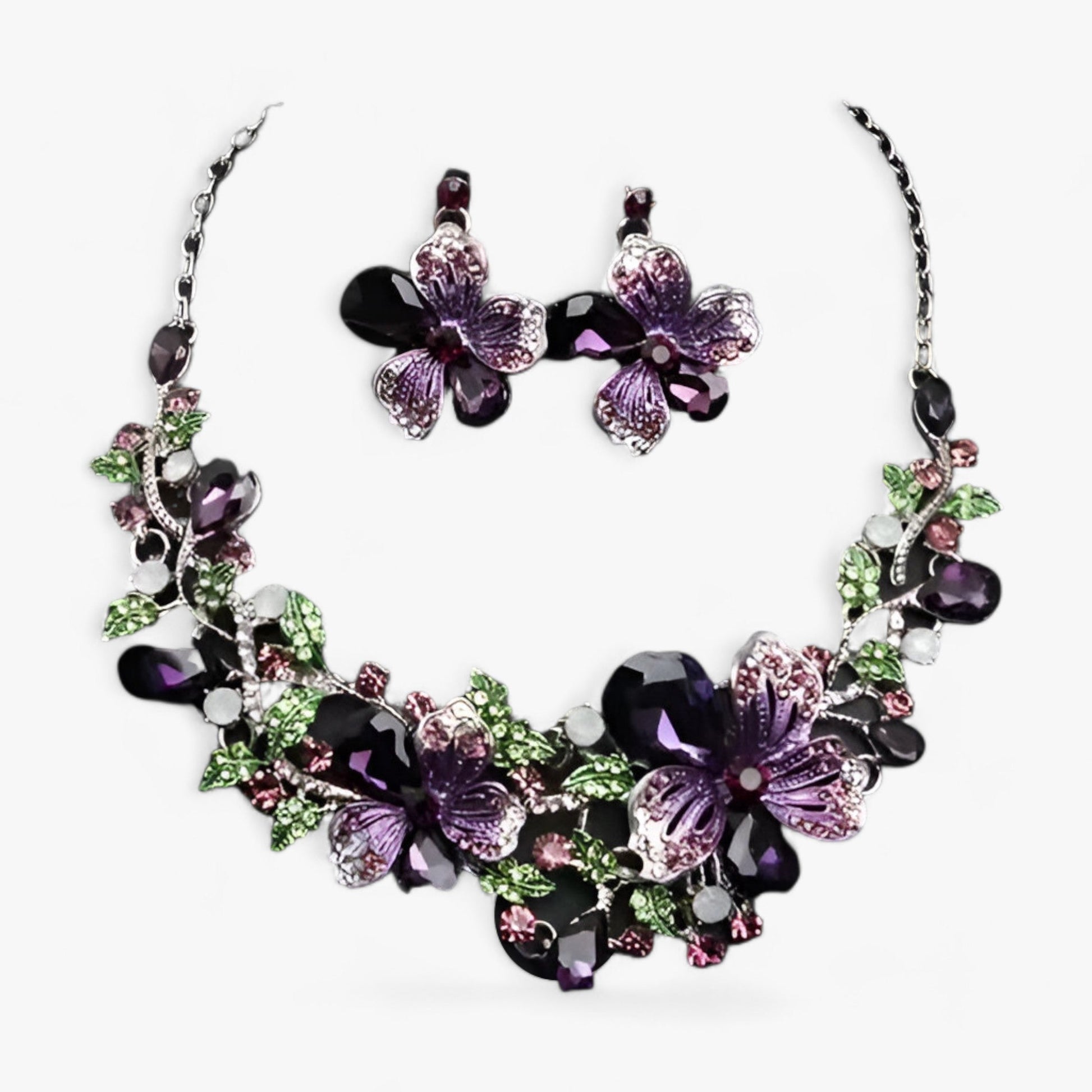 Brud Smycken Set Emalj Blomma Kedja och Örhängen Metall 10