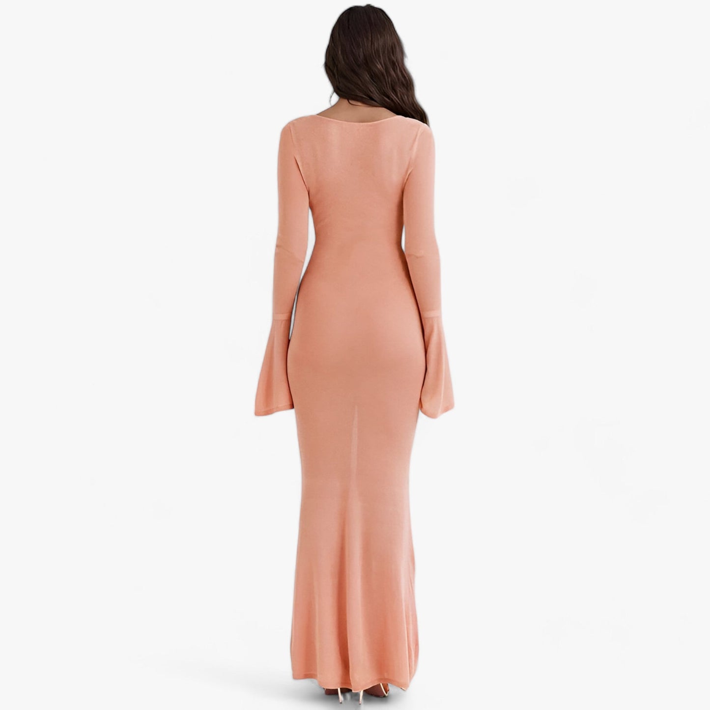 Maxiklänning Dam Bodycon med U-Ringning och Långa Ärmar - Orange Polyester för Festliga Tillfällen 3