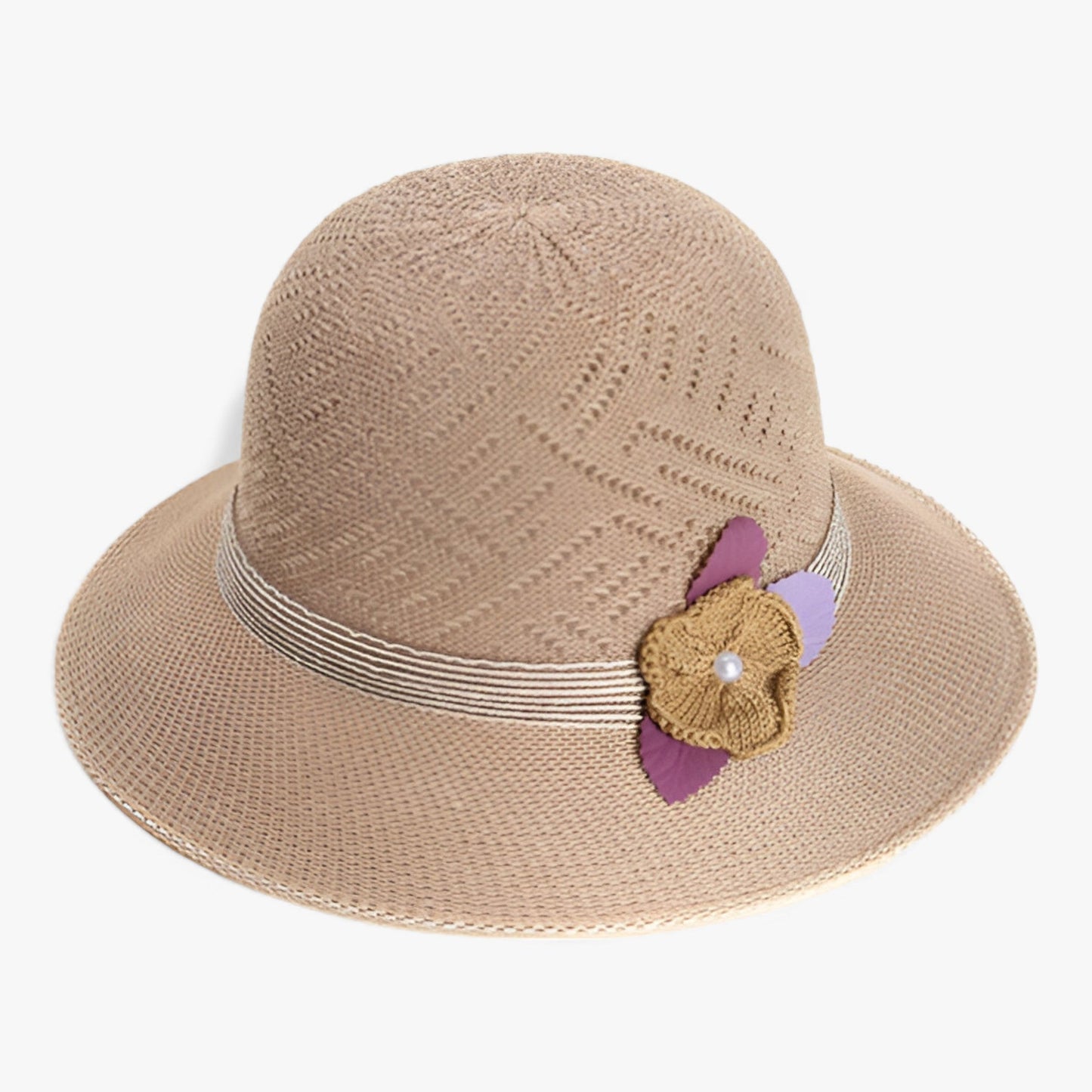 Variant image for Dam Solhatt Bred Rand med Pärlblommor i Naturlig Fiber-2