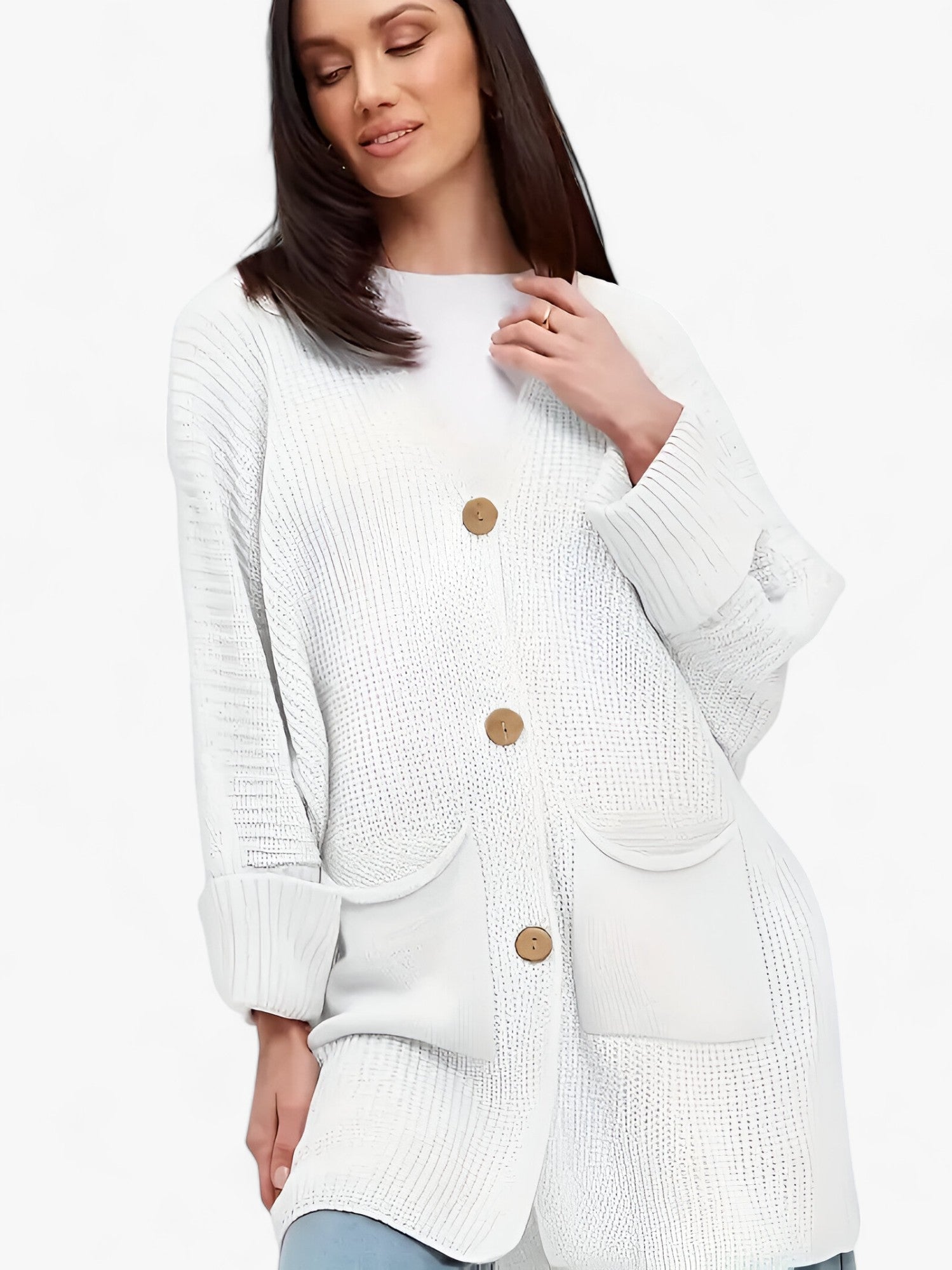 Dam Cardigan Medel Längd Polyester Elegant Stil 5
