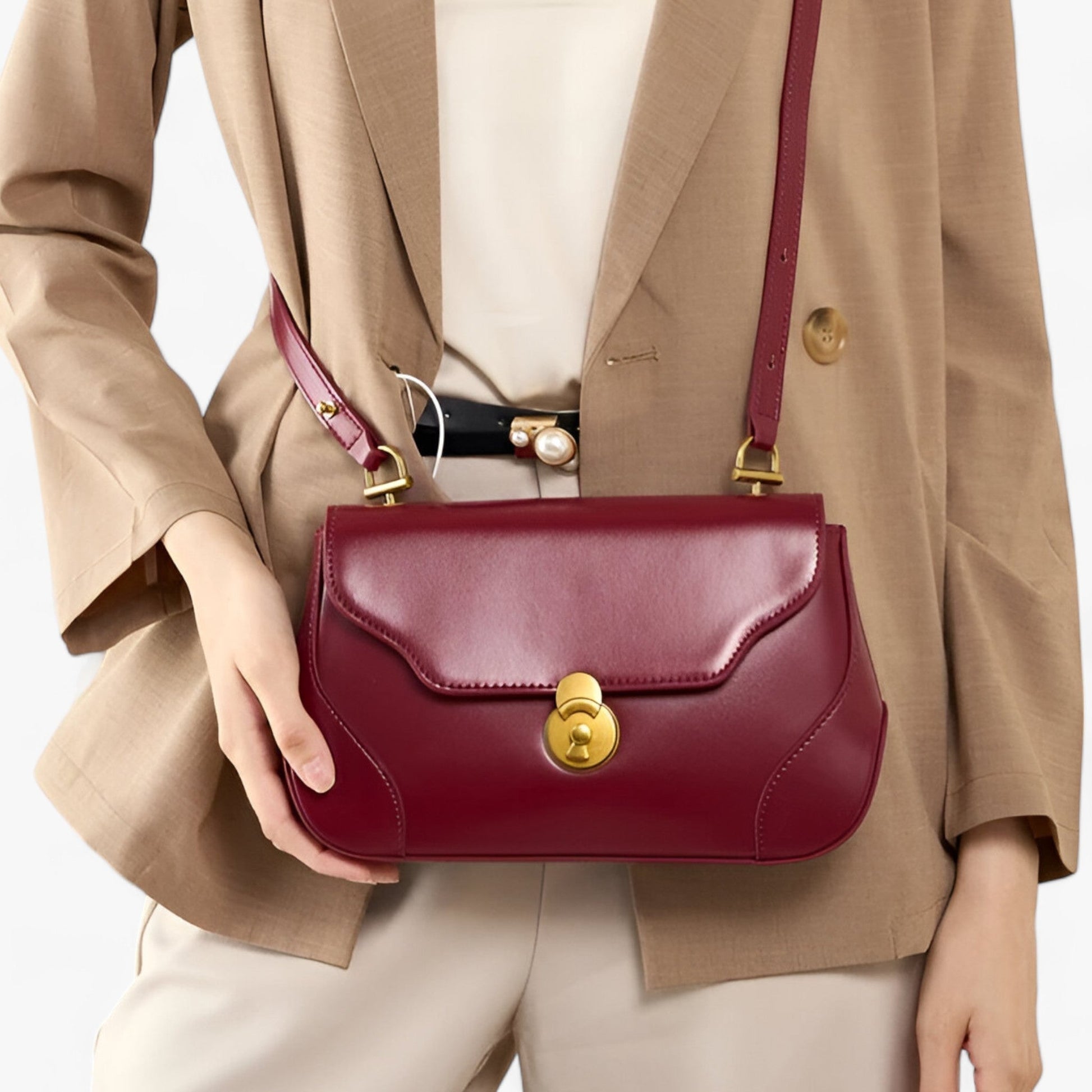 Dam Axelväska Sadelstil Äkta Läder-2