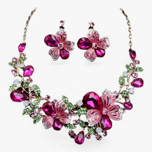 Brud Smycken Set Emalj Blomma Kedja och Örhängen Metall 1
