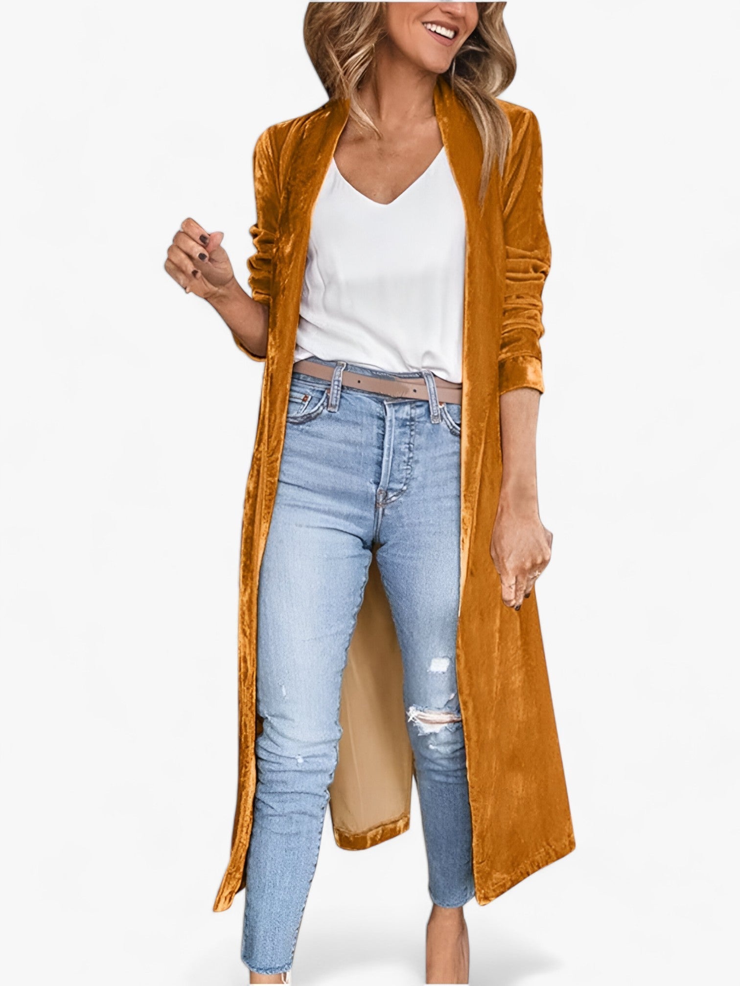 Lång Jacka Dam i Elegant Polyester med Reverskrage för Vår och Höst – Flera Storlekar 2