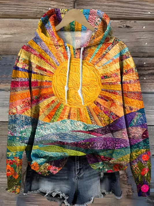 Unisex Hoodie Färgglad Soluppgång 100% Bomull-1