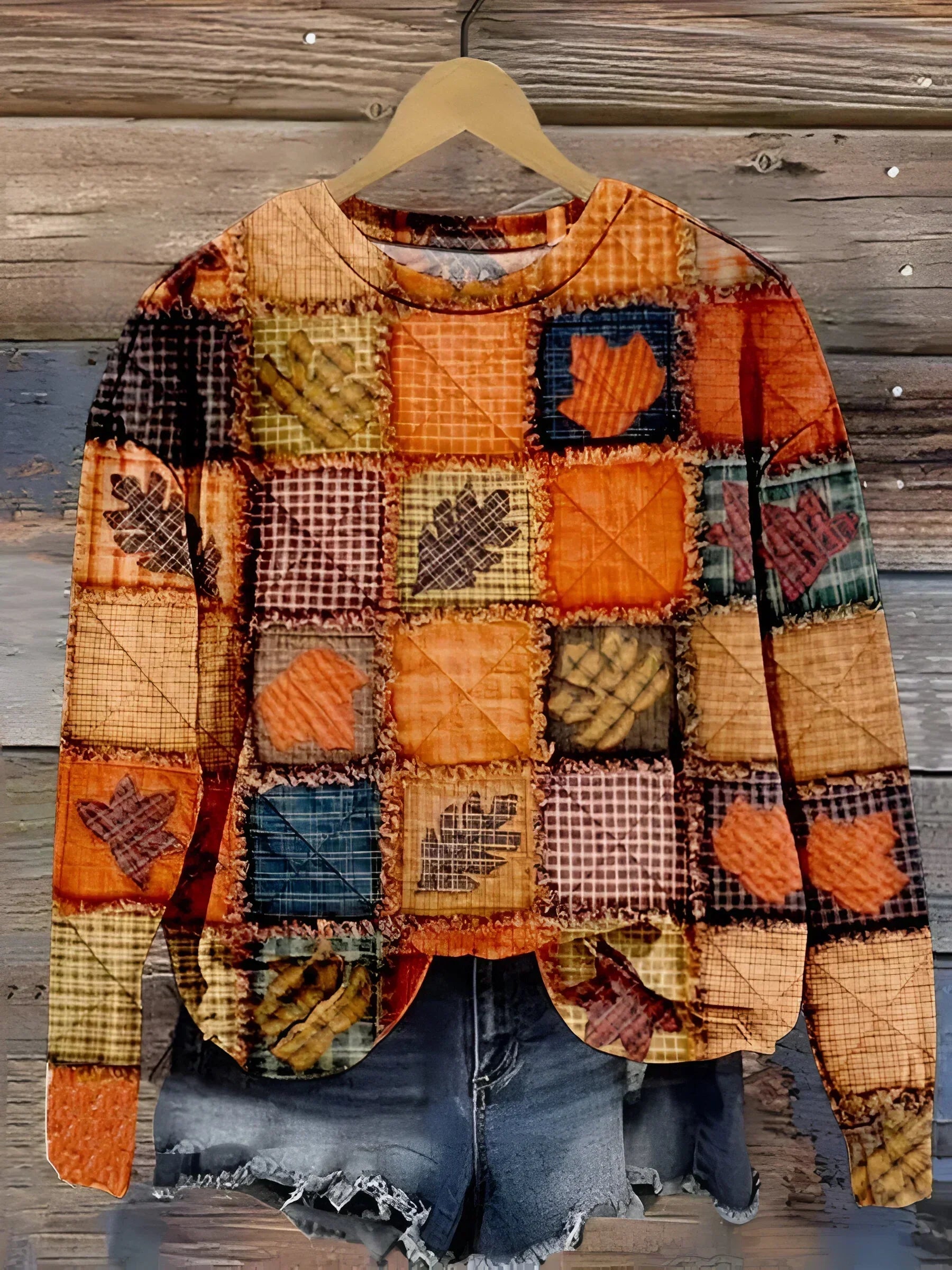 Variant image for Dam Tröja Mjuk Lapptäcksmönster 100% Bomull-1