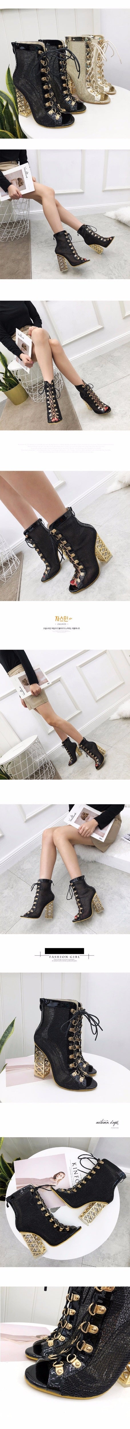 Kvinnors Gladiatorstövlar Snörning Mesh PU-3