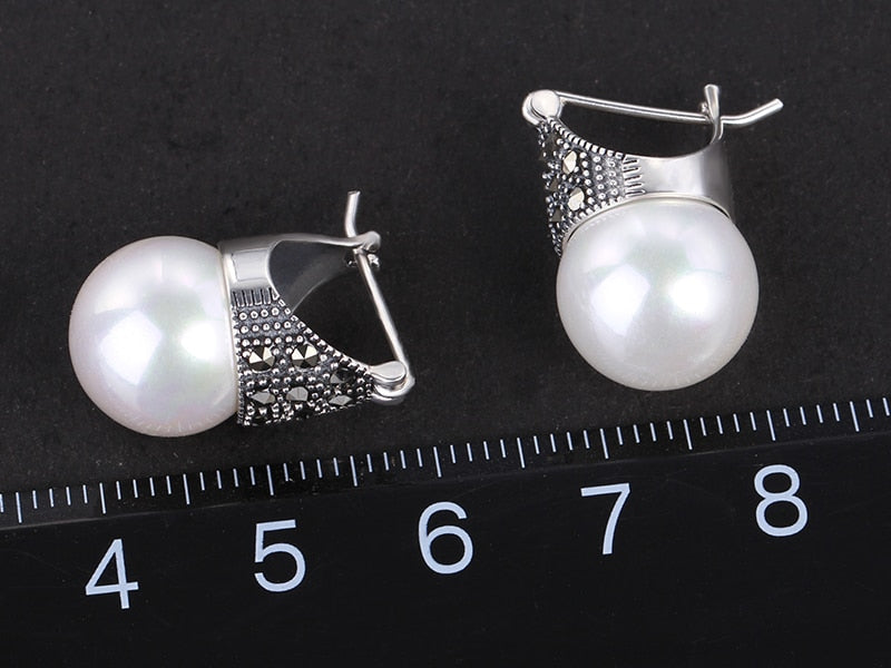 Damörhängen Pärlörhängen i 926 Sterling Silver med Naturliga Skalpärlor-4