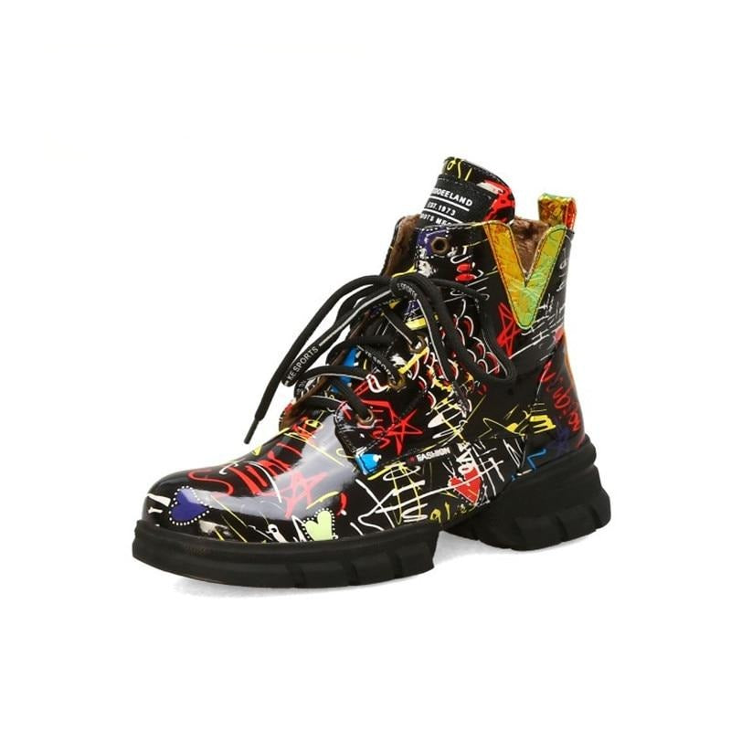 Dam Sneakers Abstrakt Mönster PU Läder med Medelhög Sula-2