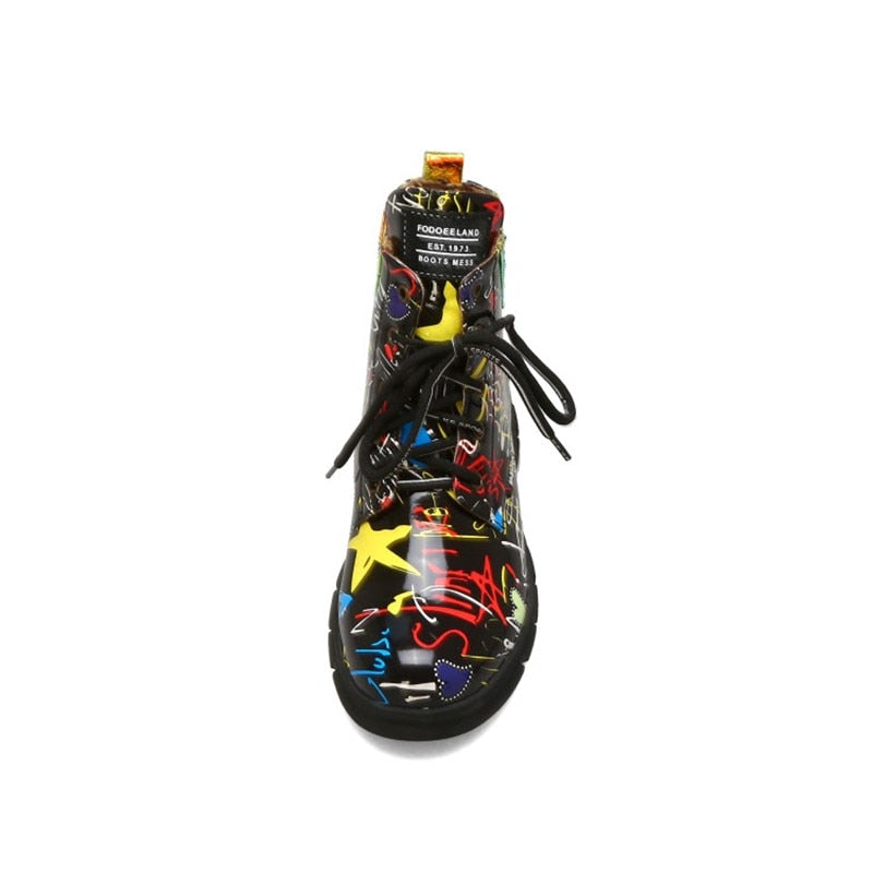 Dam Sneakers Abstrakt Mönster PU Läder med Medelhög Sula-6