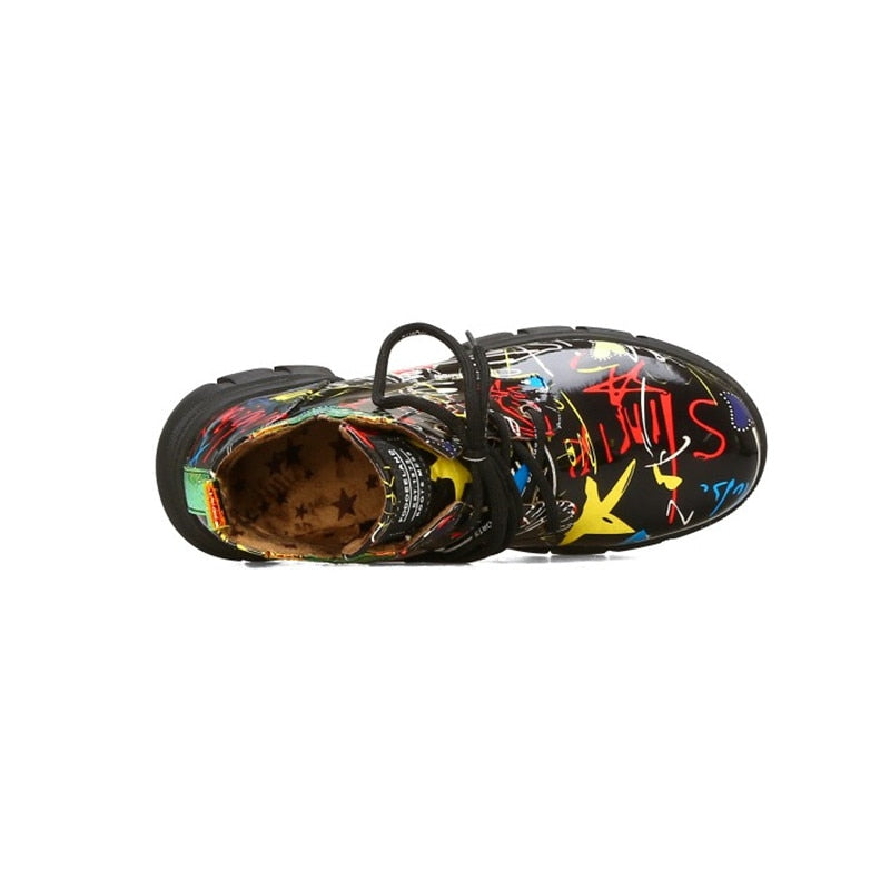 Dam Sneakers Abstrakt Mönster PU Läder med Medelhög Sula-5