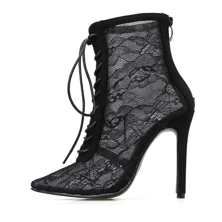 Variant image for Dam Stövlar Ankelhöga Blommönster Transparent Spetsig Tå Gummi 8 cm Klack-1