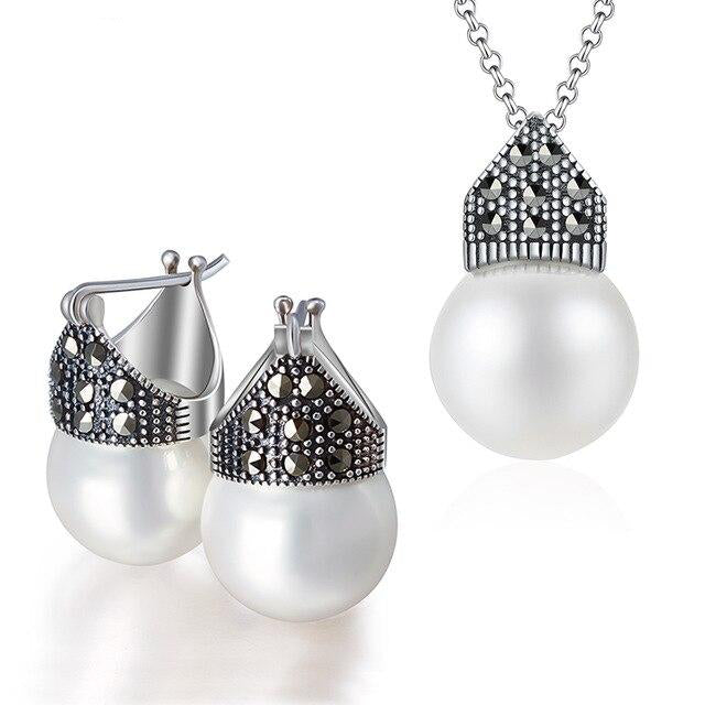 Damörhängen Pärlörhängen i 926 Sterling Silver med Naturliga Skalpärlor-1