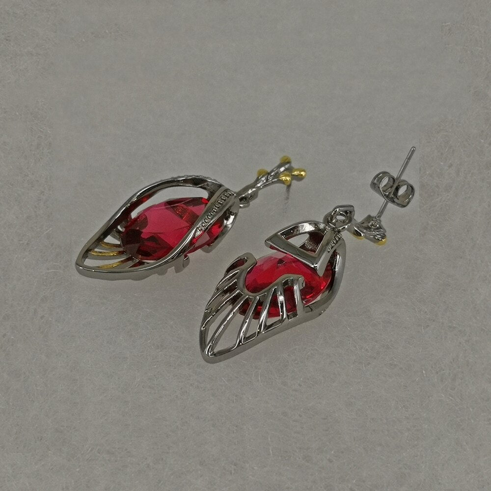 Damörhängen Geometrisk Design Nickelfritt Med Röd Zirkonia-5