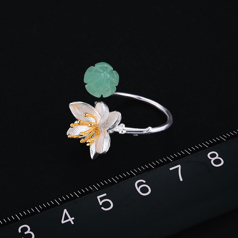 Ring i 925 Sterling Silver med Blommig Design och Aventurin 4