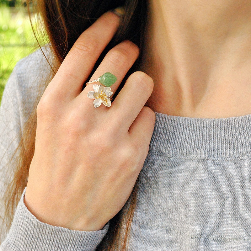 Ring i 925 Sterling Silver med Blommig Design och Aventurin 5