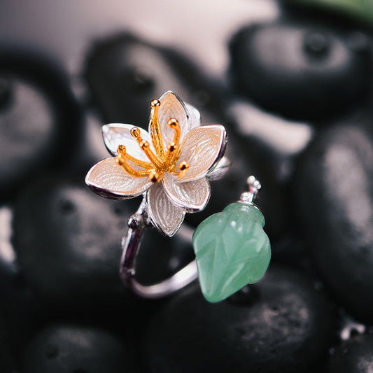 Ring i 925 Sterling Silver med Blommig Design och Aventurin 1