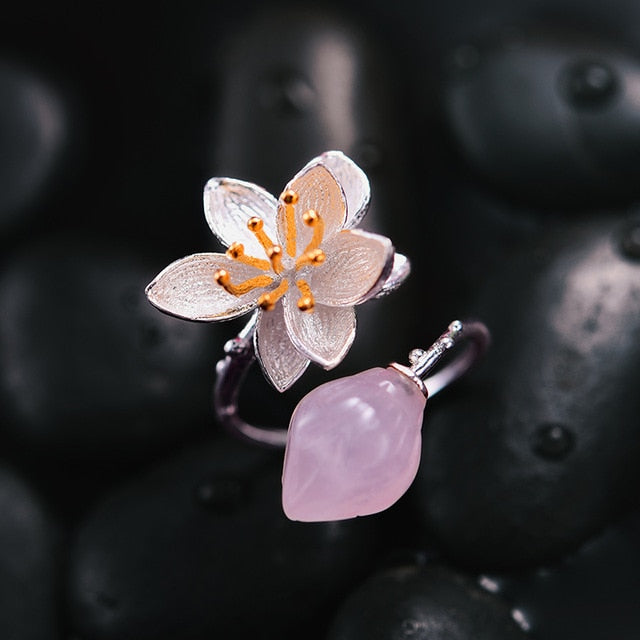 Ring i 925 Sterling Silver med Blommig Design och Aventurin 6