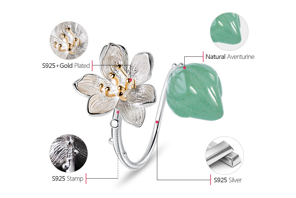 Ring i 925 Sterling Silver med Blommig Design och Aventurin 3