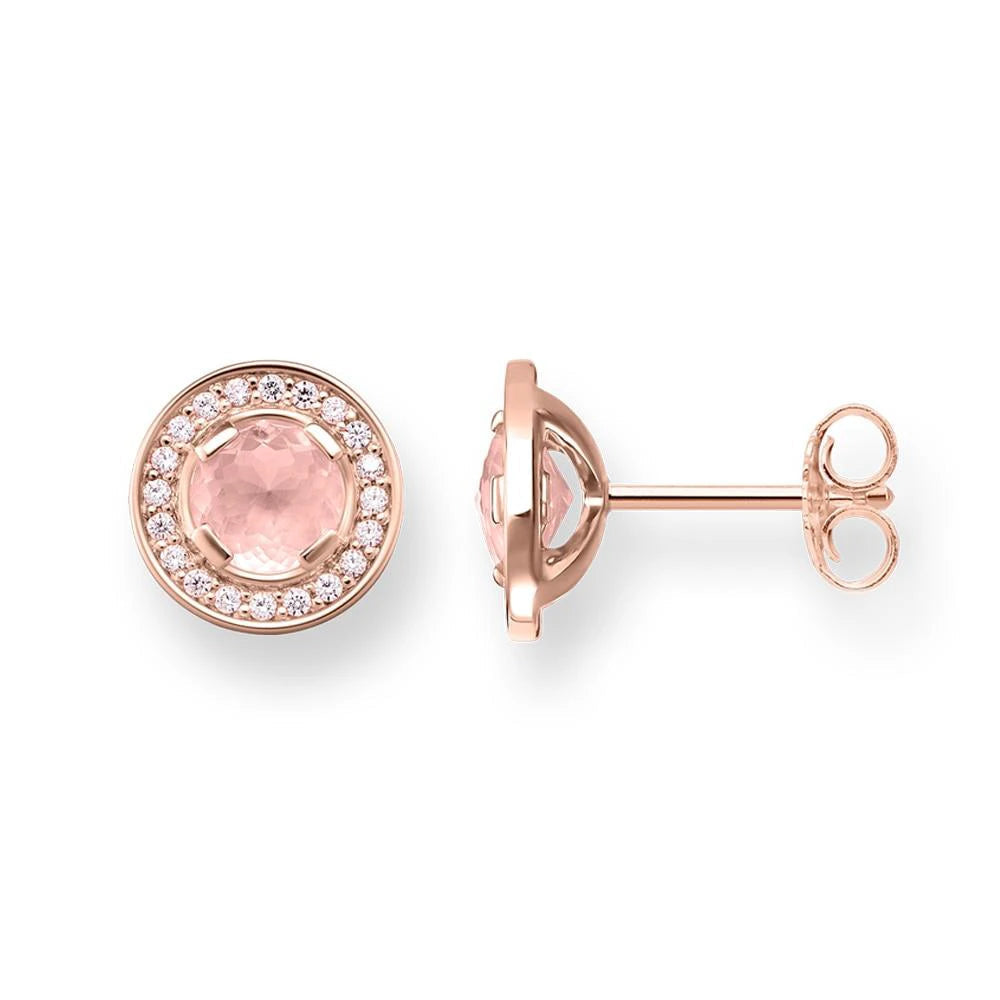 Kvinnors Runda Örhängen i 925 Sterling Silver med Rosa Kristaller-1