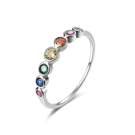 CirkulĂ€r Ring i 925 Sterling Silver med FĂ€rgglada Zirconia Stenar â Elegant och Tidslös Smycke för Kvinnor 1