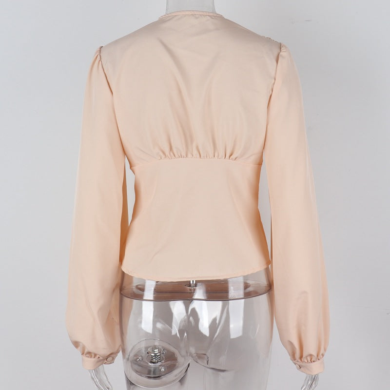 Kvinnors Blus V-ringning Lykta Ärmar Polyester Spandex-4