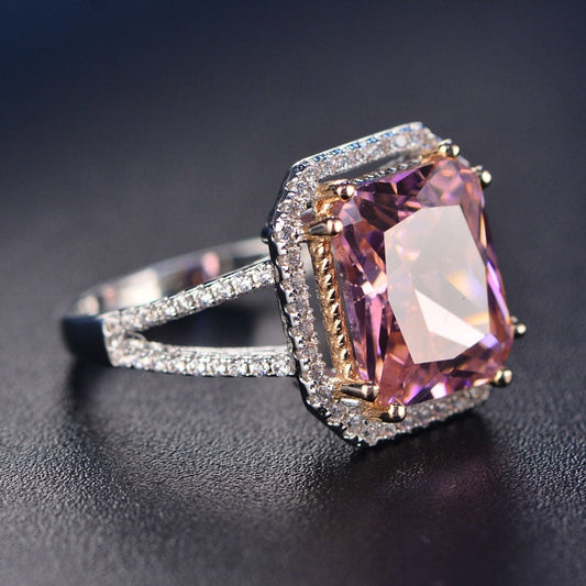 Damring Fyrkantig Design 925 Sterling Silver med Diamanter-1