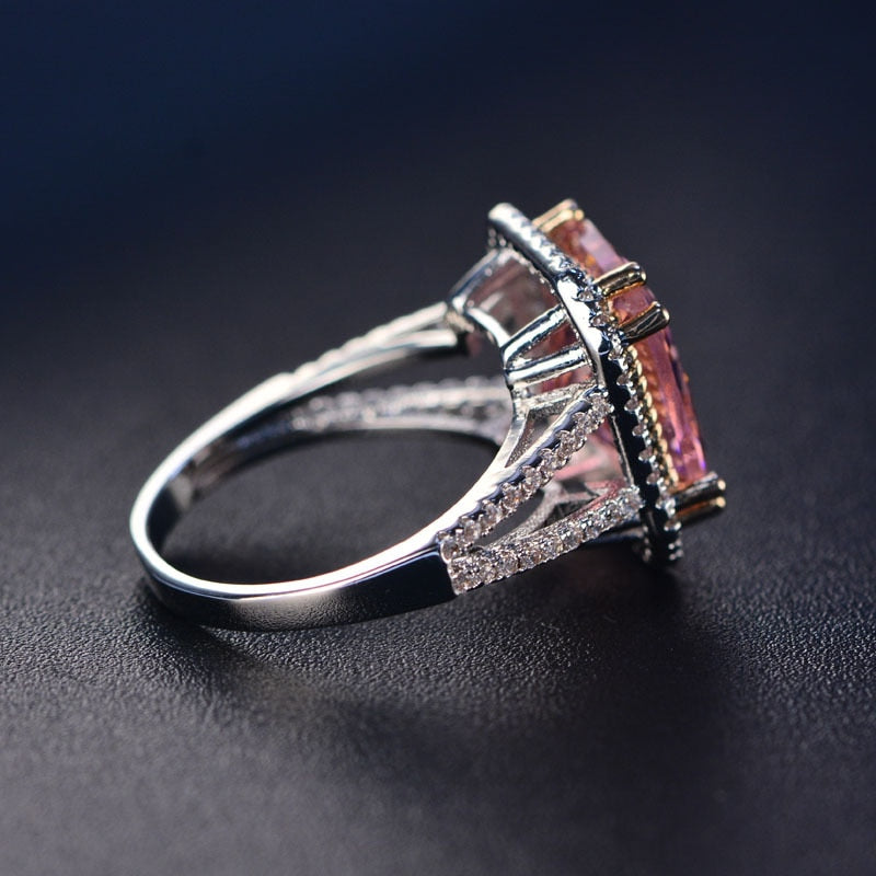 Damring Fyrkantig Design 925 Sterling Silver med Diamanter-3