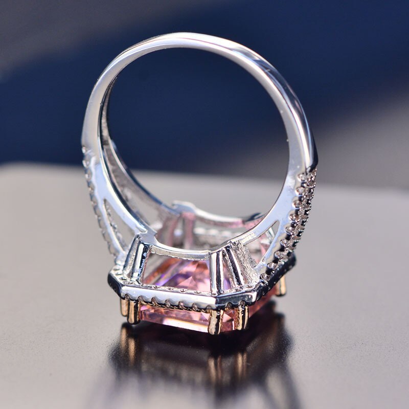 Damring Fyrkantig Design 925 Sterling Silver med Diamanter-6
