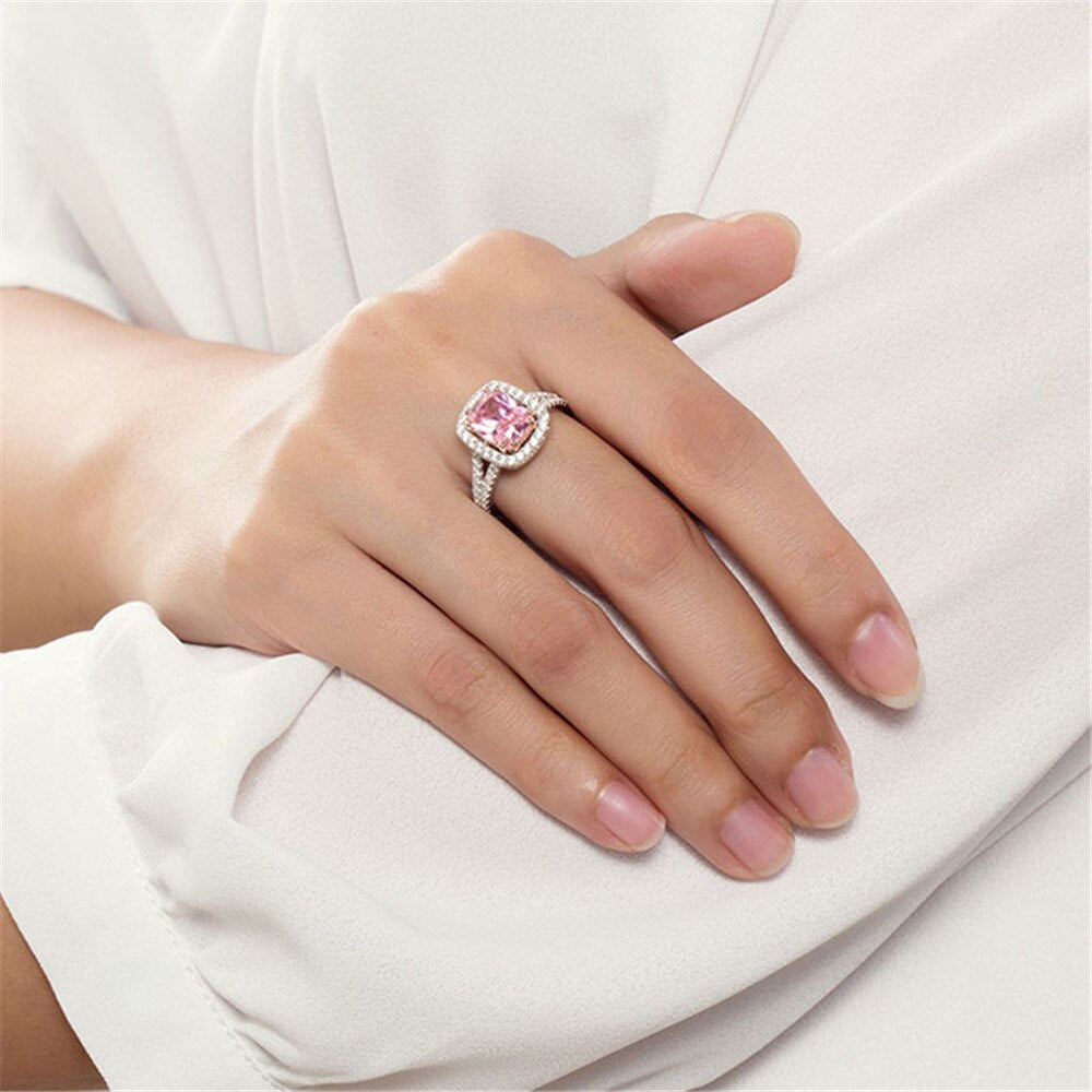 Damring Fyrkantig Design 925 Sterling Silver med Diamanter-5