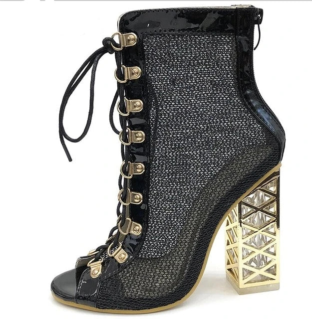 Variant image for Kvinnors Gladiatorstövlar Snörning Mesh PU-1