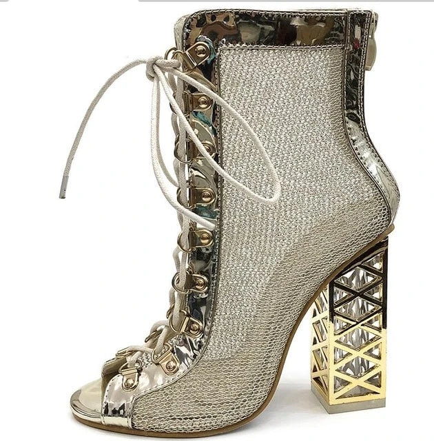 Variant image for Kvinnors Gladiatorstövlar Snörning Mesh PU-8