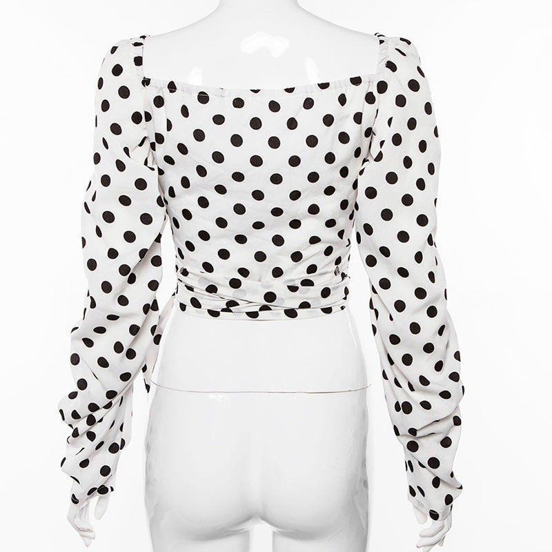 Kvinnors Blus V-ringning Långärmad Bomull Polyester Prickmönster-5