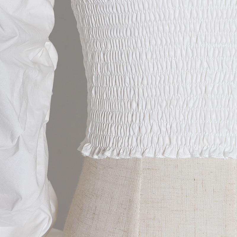 Dam Skjorta Rynkad Mjuk Bomull med Lutande Nackdekoration-5