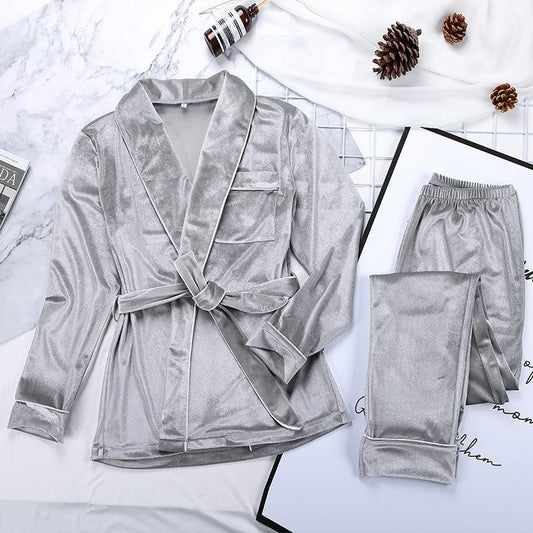 Dam Loungewear Set i Sammet med Lurex Glitter Elastan Polyester-1
