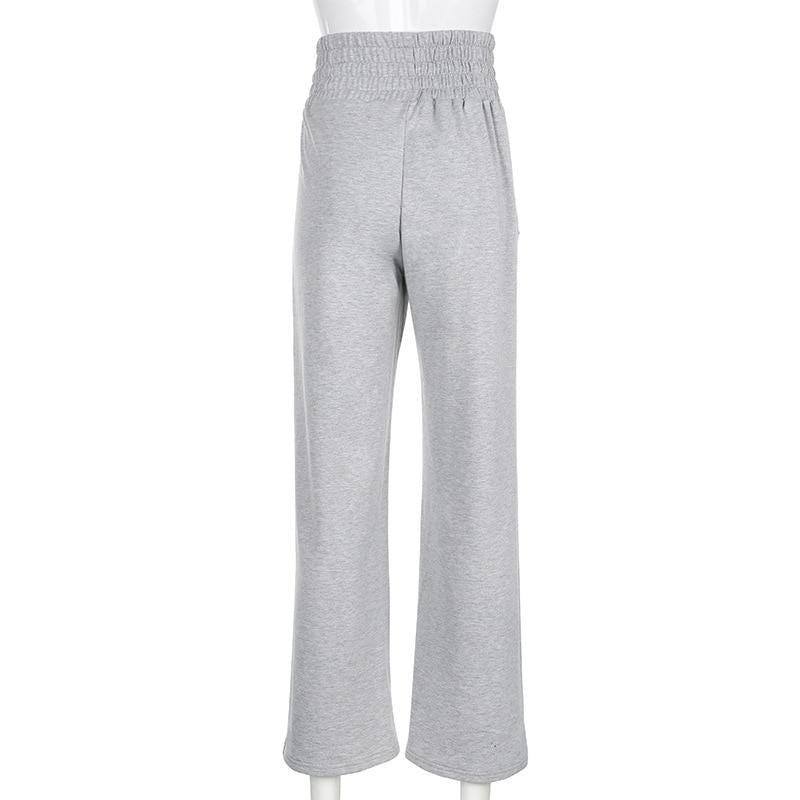 Dam Sweatpants Hög Midja Grå Mjukisbyxor i Bomull och Polyester-3