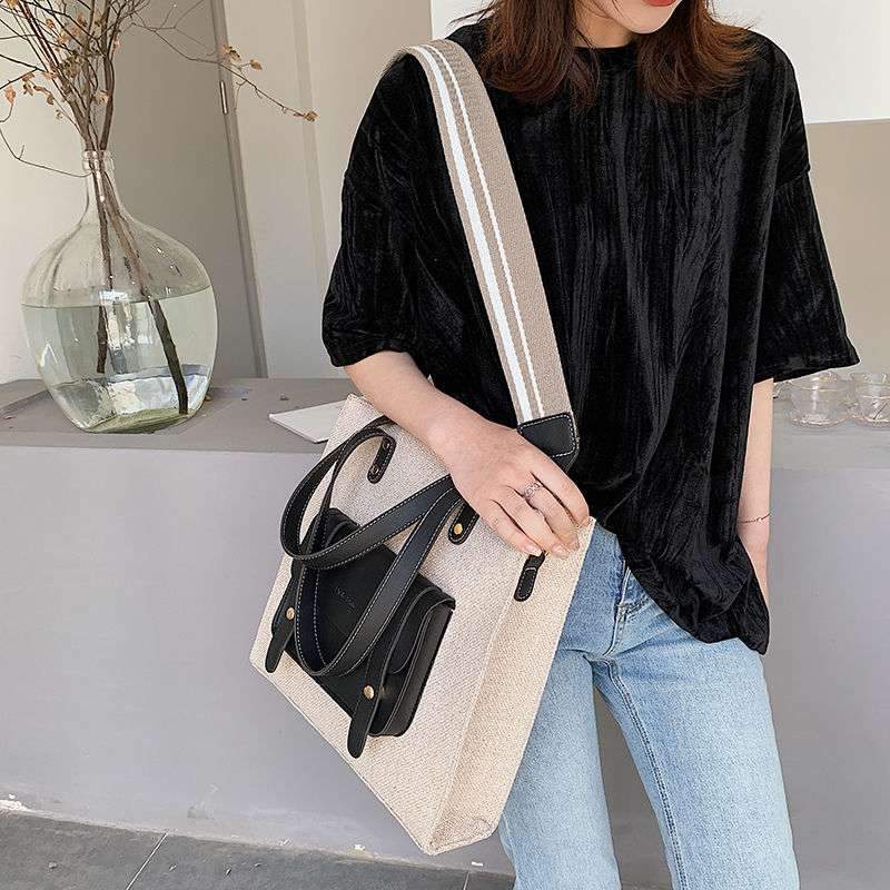 Dam Linneväska Rymlig Fodrad Canvas-6