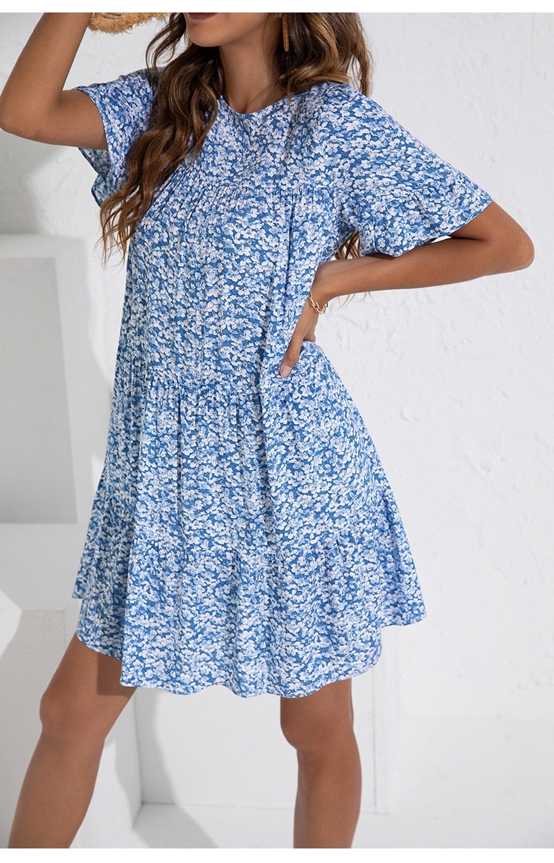 Dam Blomklänning Avslappnad Bomull Polyester-5