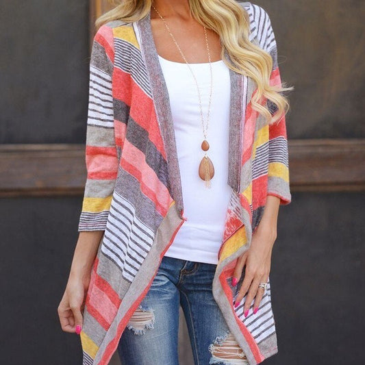 Dam Cardigan FĂ€rgglad Jersey Mjuk och Stretchig-1