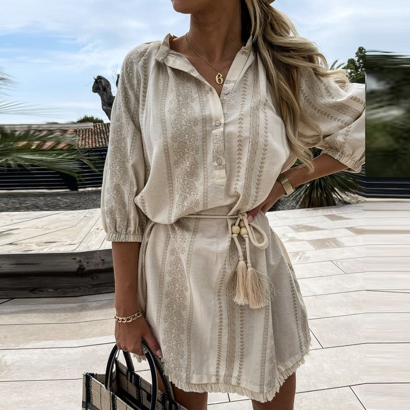 Skjortklänning Dam Boho Av Bomull och Polyester - Lätt och Luftig Design-2